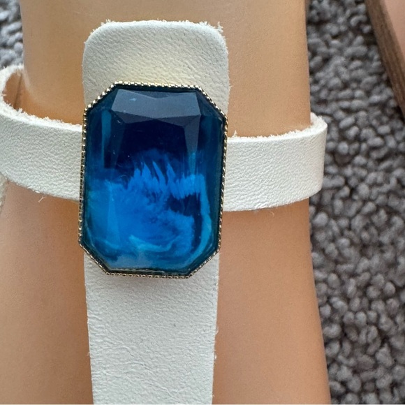 Ancient Greek Sandals Leather Cream Blue Jewel Accent Sz 8 EUR 38 Boho Gypsy - Picture 8 of 14